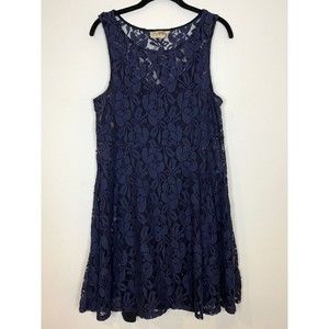 Free People Women's Miles of Lace Dress Navy Blue Sleeveless A-line Mini Tank M